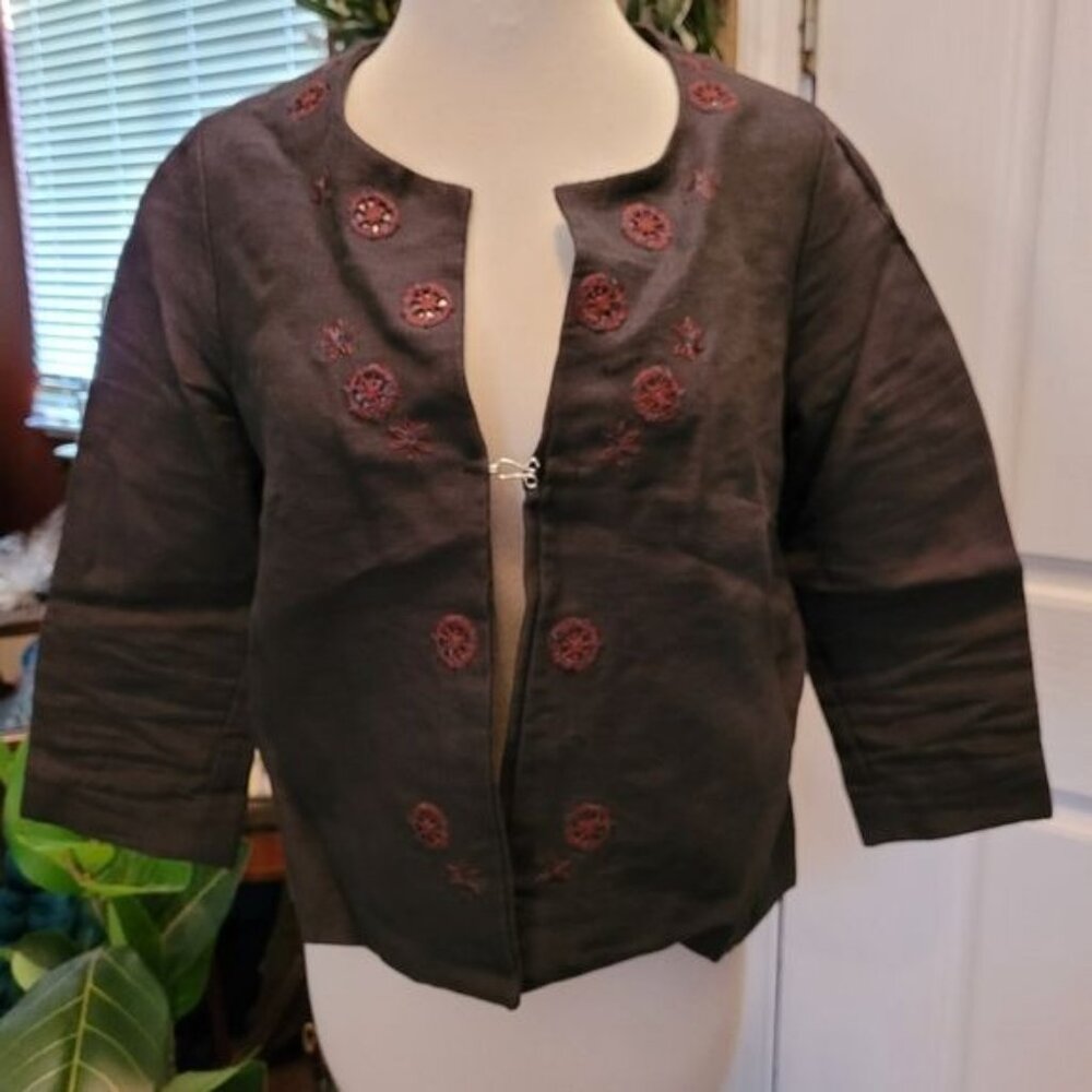 Women's Hettabretz Linen Jacket Top Italy Italian Luxury Couture Brown M…